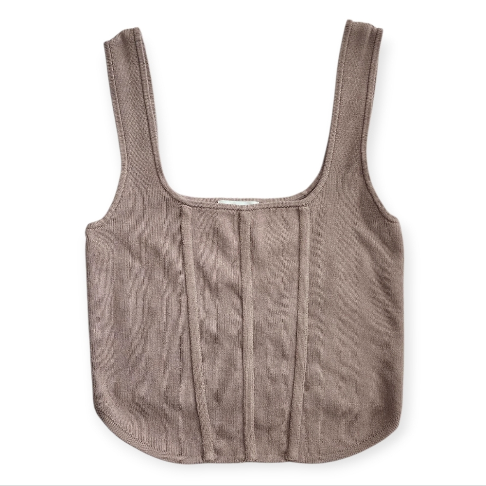 ​H&M Knit Square-Neck Corset-Style Tank Top - Mocha Brown - Size Small​